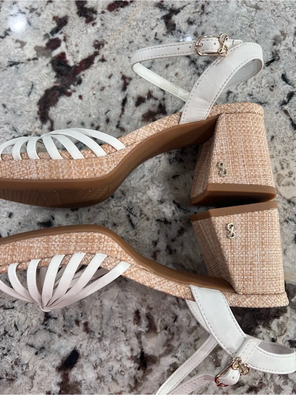 Sam Edelman Cream Woven Platform Block Heel Sandals